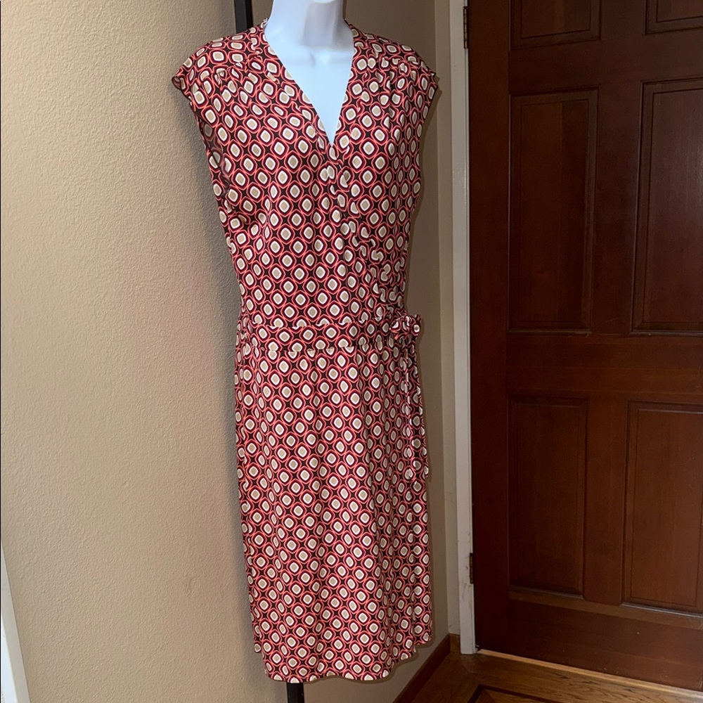 Bisou Bisou Sleeveless Geo Patterned Midi Dress Brown Multi Women’s Size 12